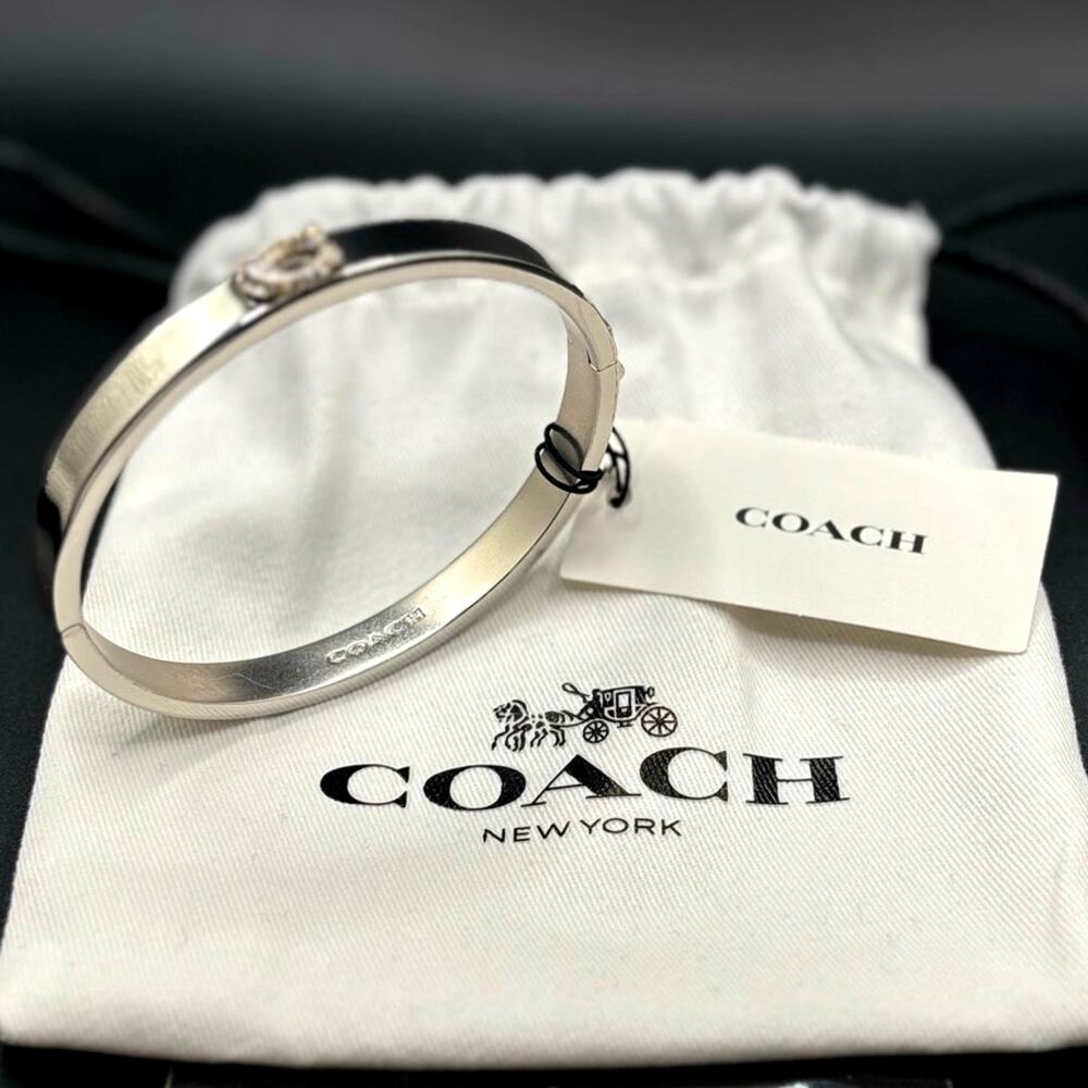 Coach Pavé C Hinged Silver Tone Bangle Women's Bracelet NIBWT - Picture 3 of 17